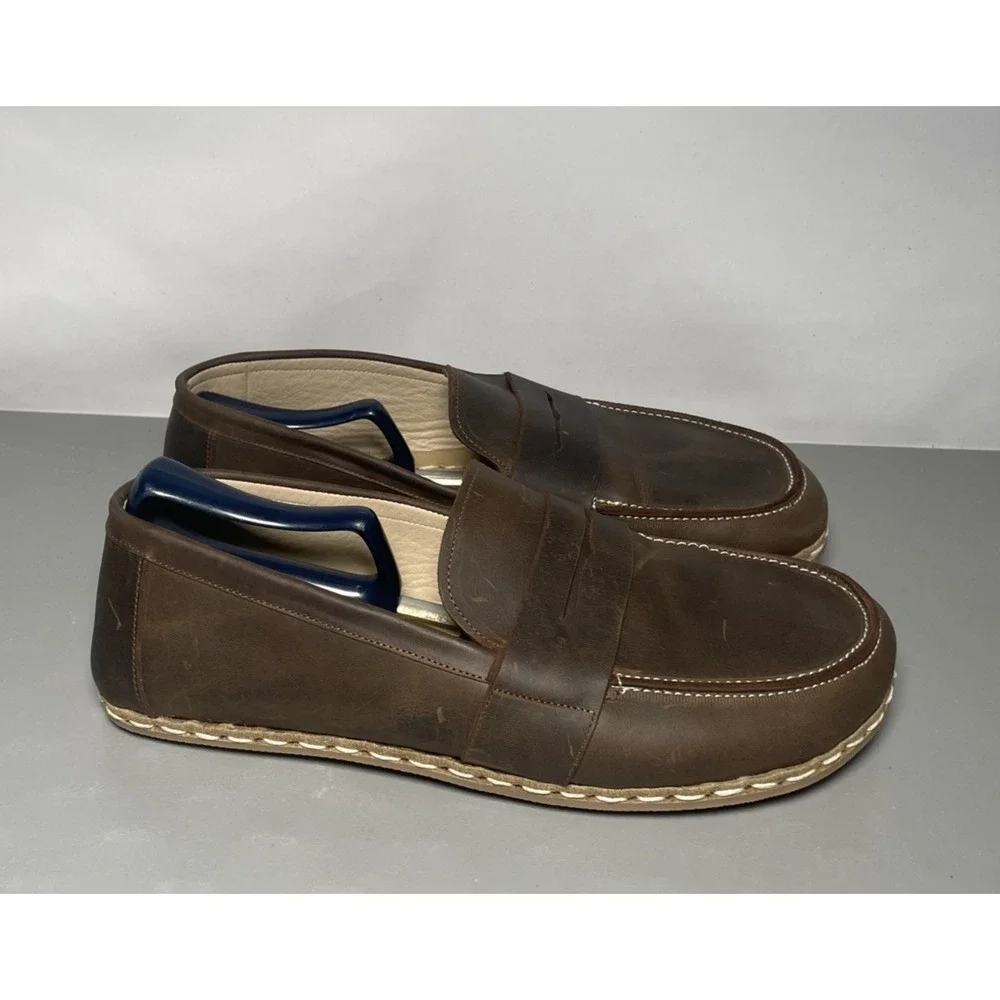 Atlantis Handmade Barefoot Shoes Brown Leather Penny Loafers Size M 14.5